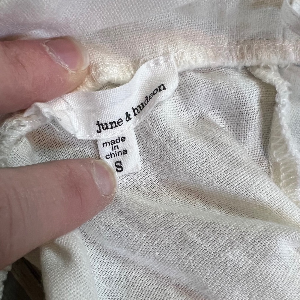 June & Hudson White Linen Blend Wide Leg Jumpsuit Button Detail Size Small - Picture 8 of 9